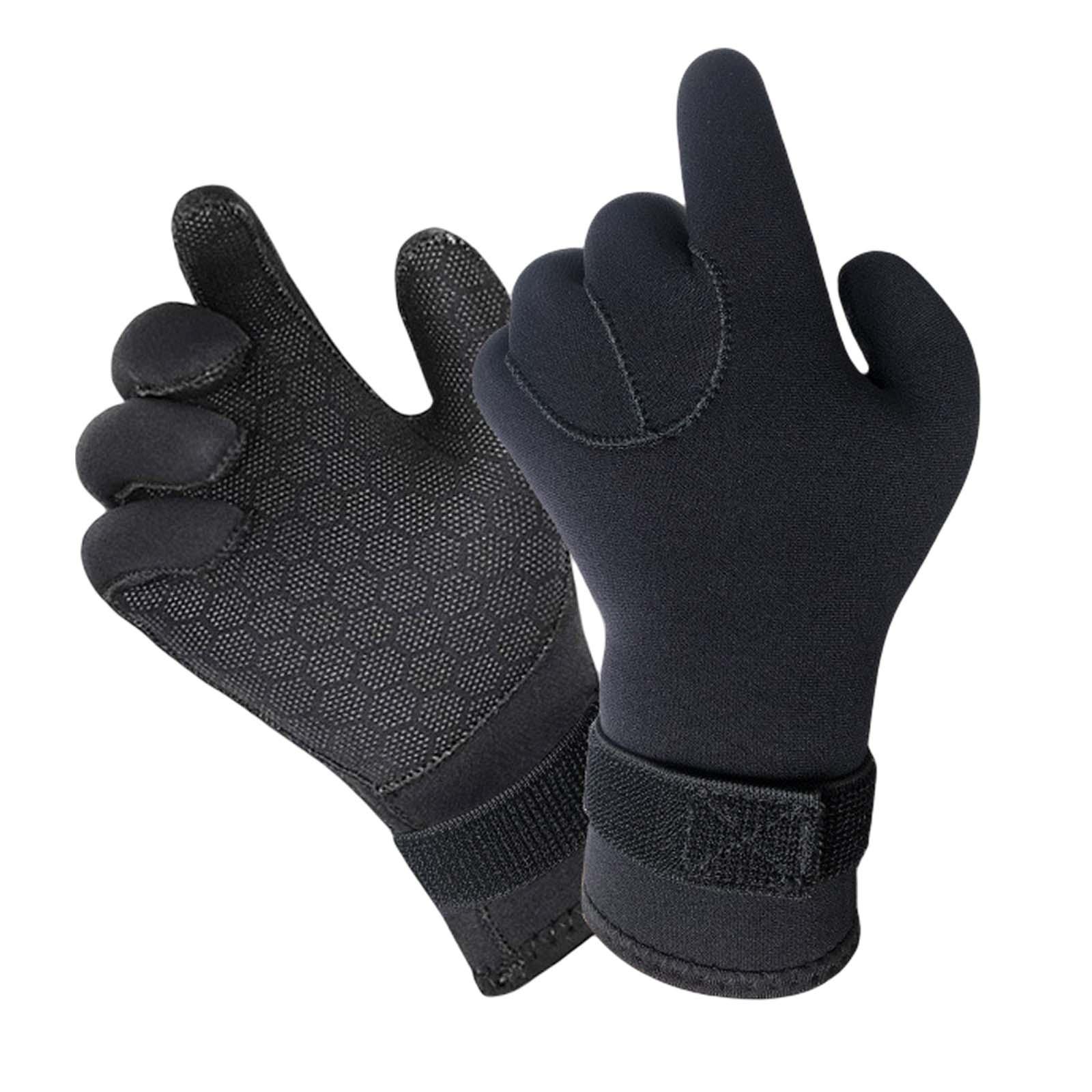 Aquatic Sports And Scuba - ถุงมือดำน้ำนีโอพรีนห้านิ้วพร้อมสายรัดข้อมือปรับได้ ถุงมือสำหรับกีฬาทางน้ำที่ทนทานสำหรับน้ำเย็น