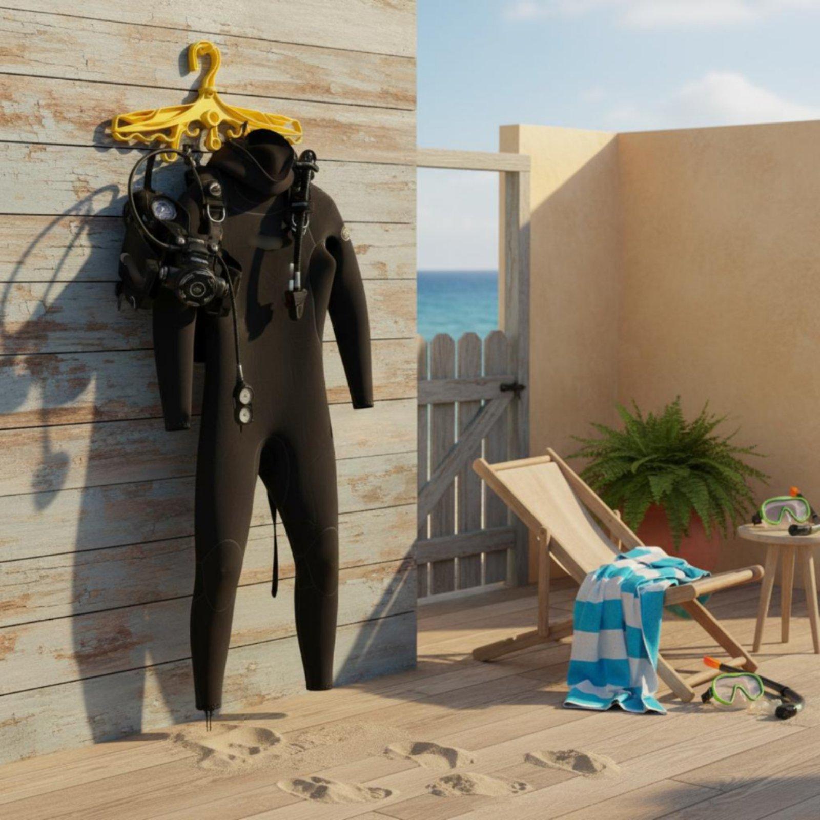 Aquatic Sports And Scuba - ราวแขวนพลาสติกสำหรับดำน้ำพร้อมตะขอแปดอัน สำหรับตากอุปกรณ์ดำน้ำ ชุดเวทสูท ครีบ รองเท้า และอุปกรณ์กีฬาทางน้ำ